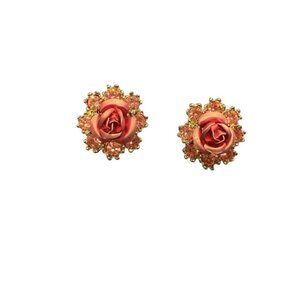 Avon pink metal roses silvertone clip Earrings NIB 2002 vintage